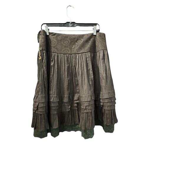 Cache Women's Green Cotton Blend Fringe Detail Midi Skirt Size 8 - Picture 2 of 9